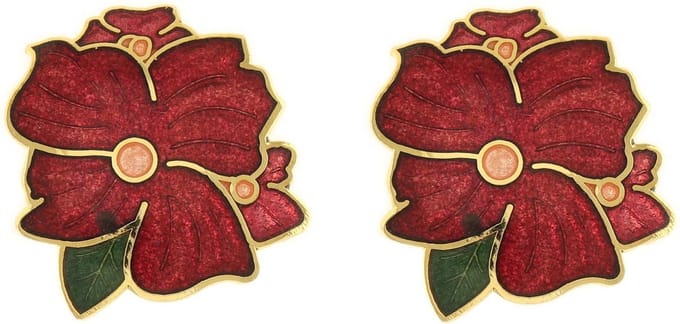 Behave - Oorclips dames - bloemmotief - rood - 2 cm - klassiek