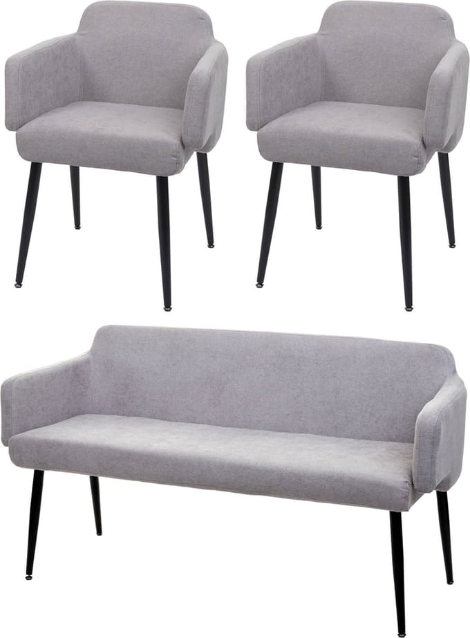Eetkamerset MCW-L13, set van 2 stoelen + bankje Eetkamerset, stof/textiel ~ grijs