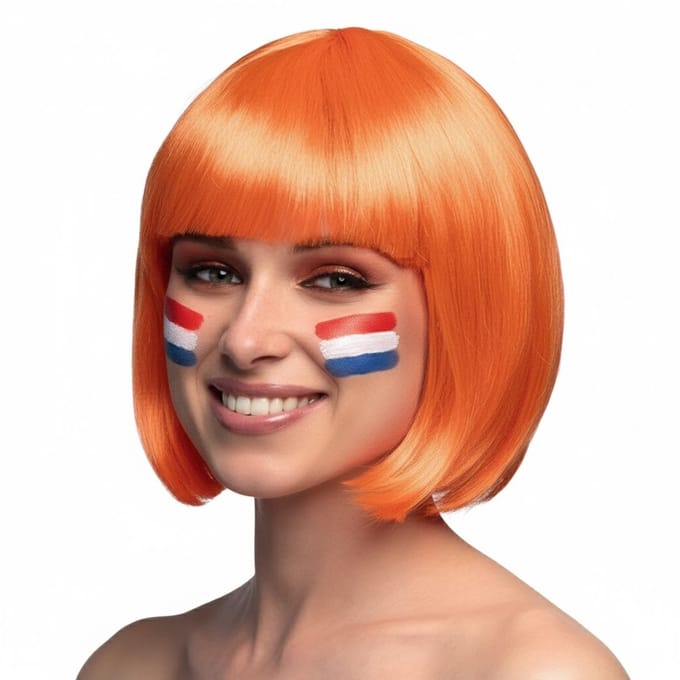 Boland Koningsdag pruik - bobline - oranje - dames - koningsdag - verkleden - boblijn