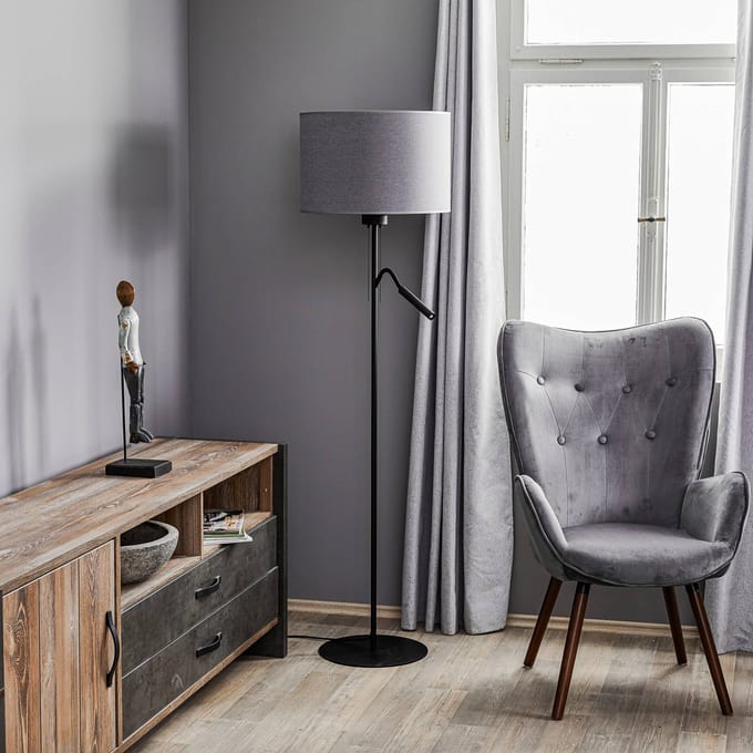 Nowodvorski Lighting Vloerlamp Hotel Plus - grijze kap en leeslamp