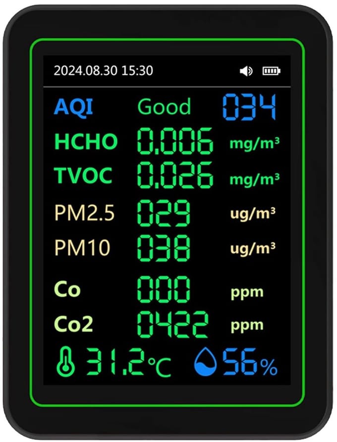 Luchtkwaliteitstester - Luchtmonitor - Binnenlucht Controleren - Multi-detectie meting - 2000mAh Batterij - Zwart