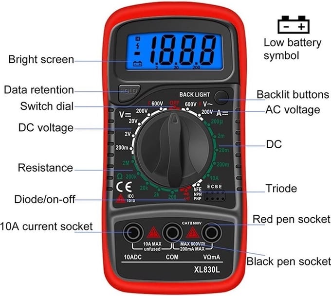 Multimeter digitaal met lcd scherm - elektronische digitale meter - Rood, Default