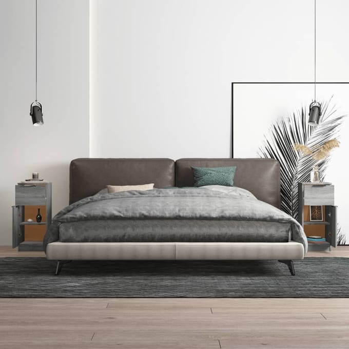 vidaXL - Dressoirs - 2 - st - 30x30x70 - cm - bewerkt - hout - grijs - sonoma - eikenkleur