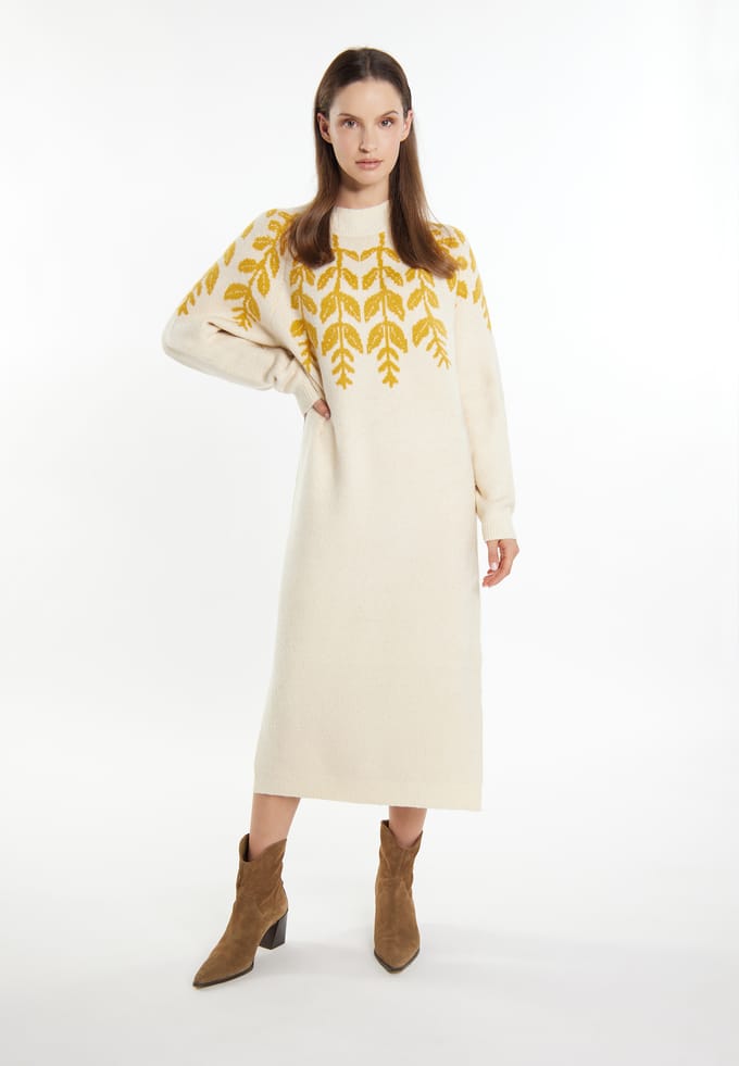 usha Maxi-gebreide jurk Dames Crème veelkleurig