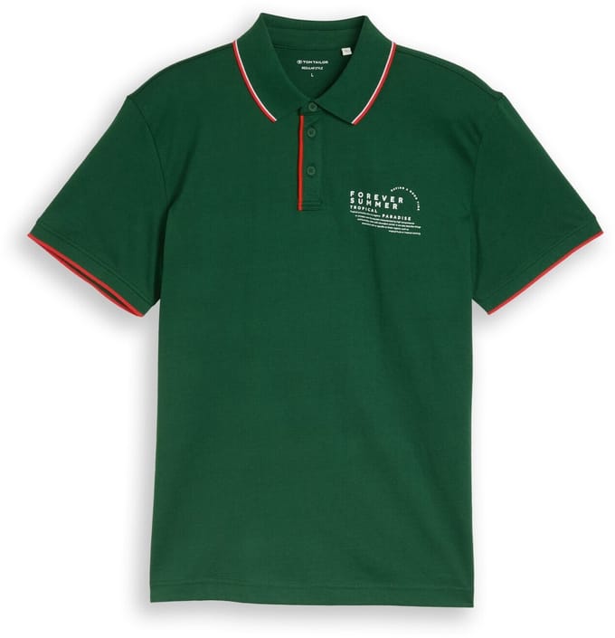 Tom Tailor - Jersey poloshirt met print - Maat M - Garden Green