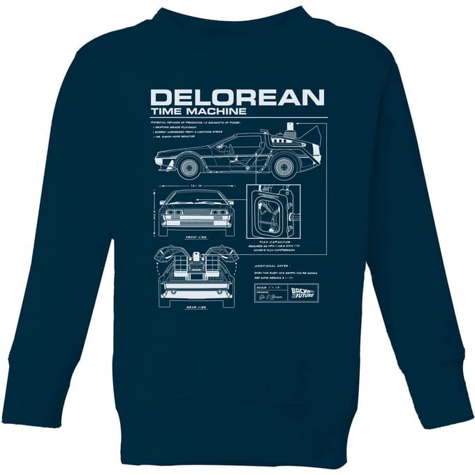 Back To The Future Delorean Schematic Kids' Sweatshirt - Navy - 122/128 (7-8 jaar)