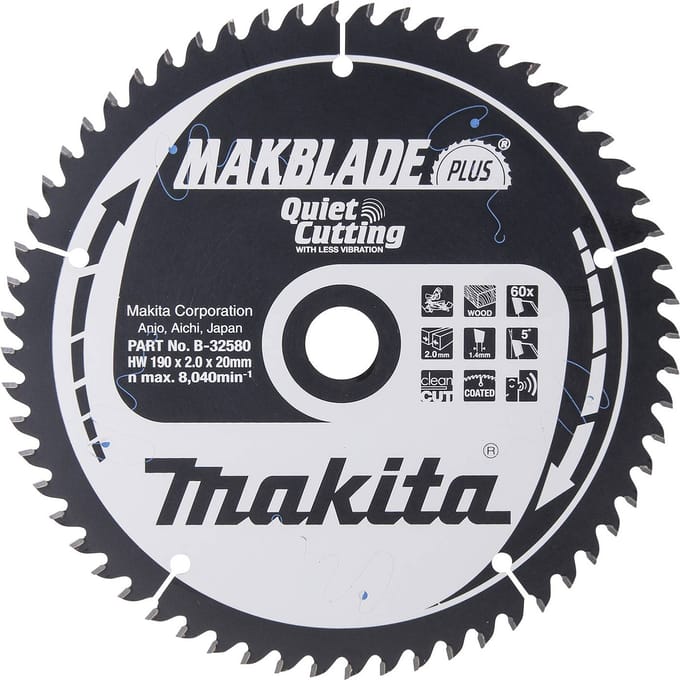 Makita 190 x 20 mm 60-tands Afkortzaagblad Hout | Makblade-Plus - B-32580