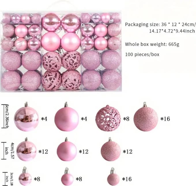 Nivard Kerstballen - Kerstversiering - Plastic - Roze - Kerstballenset - 100 stuks
