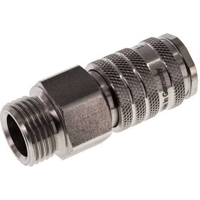 RVS DN 7.8 Luchtkoppeling Snelkoppeling G 1/2 inch Buitendraad Double Shut-Off - CLS7-M-S-SV-BL-012