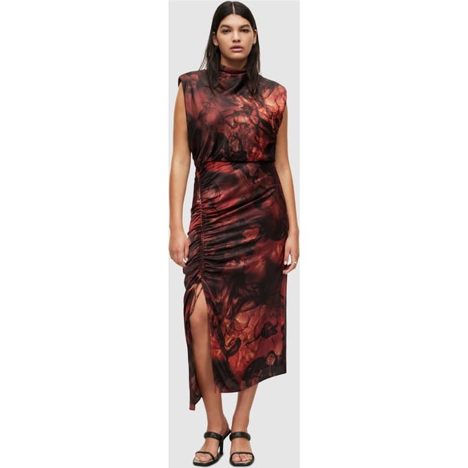 AllSaints Isa Claudia Dress Deep Rust Red Taglia: 6 | Abiti Midi Outlet | Donna | Marrone