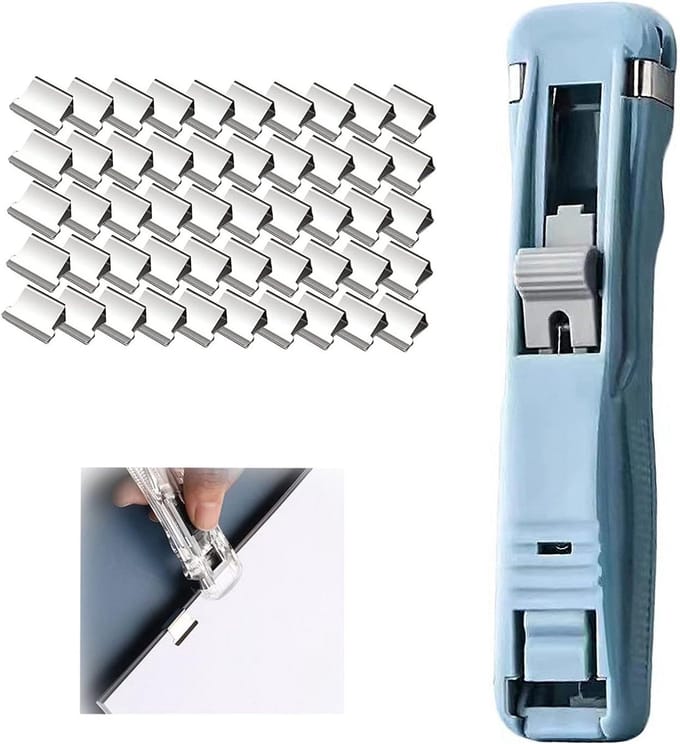 Mini Nietmachine - Papier Binder - Documenten Binden - Herbruikbare Nietjes - 11.7 cm - Blauw