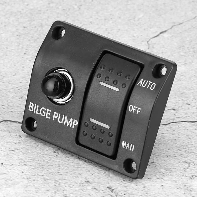 3-Weg Lenspomp Schakelaar Paneel Automatische Uitschakeling Handmatig 12V 24V met LED Indicator Ingebouwde 15A Zekering gray