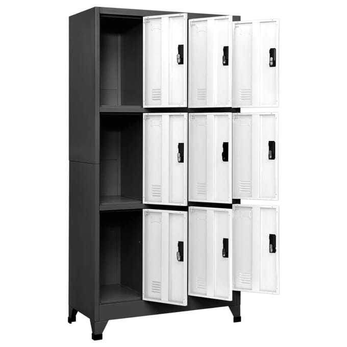 vidaXL - Lockerkast - 90x45x180 - cm - staal - antracietkleurig - en - wit