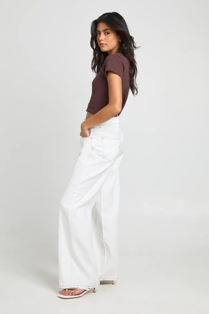 boohoo Dames Rechte Pijpen Jeans Met Naaddetail | Ecru | Maat: 40