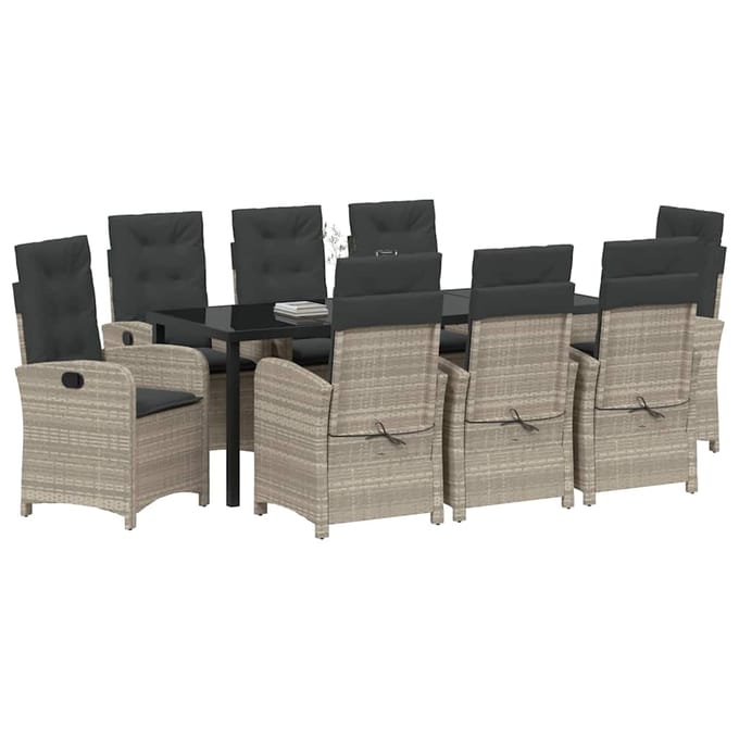vidaXL - Tuin - Eettafel - Set - 9 - st - Lichtgrijs - poly - rattan