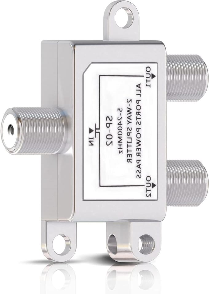2-way satellite signal splitter for TV antenna | 2 outputs | F connection | cable systems