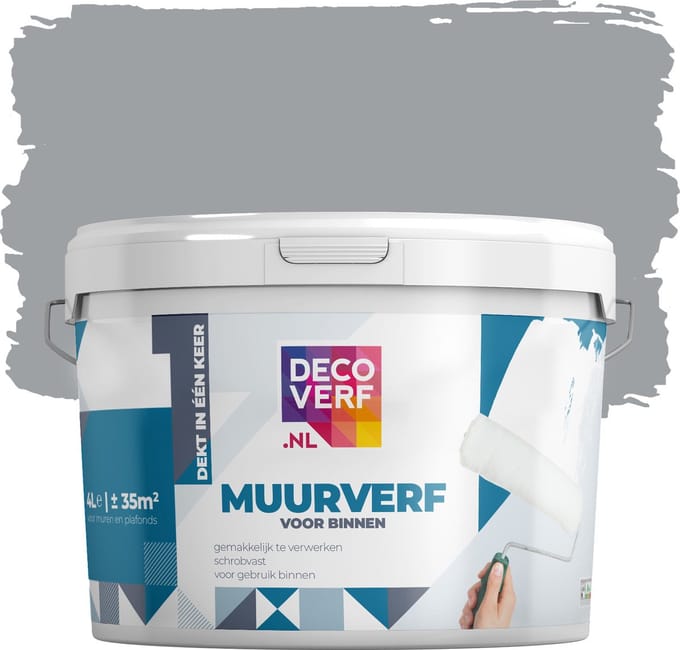 Decoverf muurverf mat warmgrijs, 4L