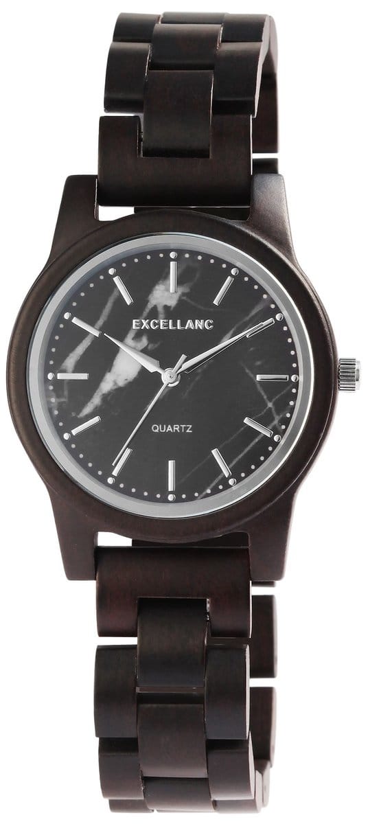 EXCELLANC Excellanc unisex-polshorloge van echt hout met marmeren wijzerplaat