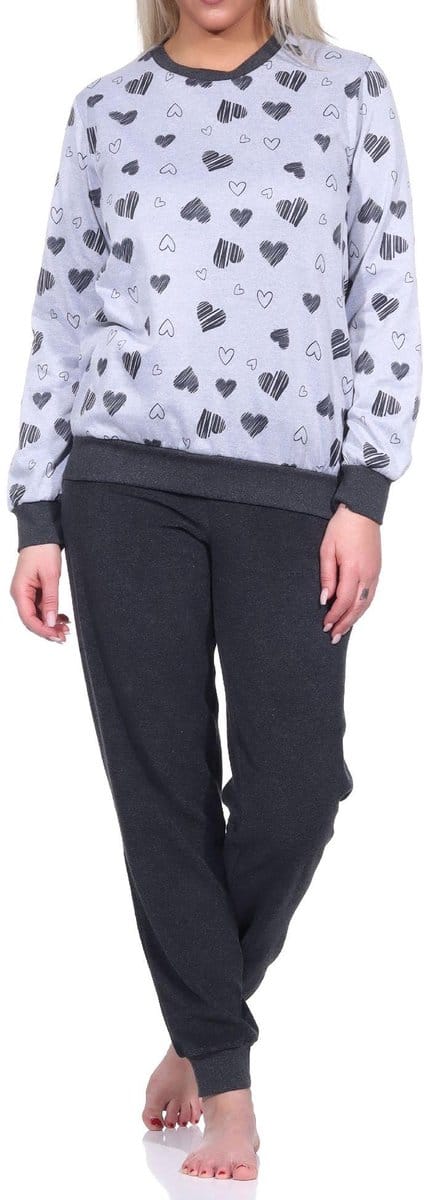 Dames badstof pyjama met manchetten Pyjama in grote hartjes look - ook in overmaten