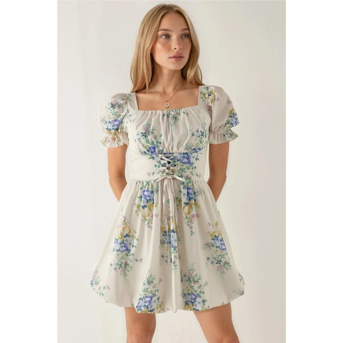 Floral A-lijn Mini-jurk met Strikdetail