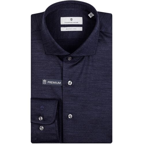 Thomas Maine Overhemd Roma Modern Kent 120s Jersey Merino Navy / male
