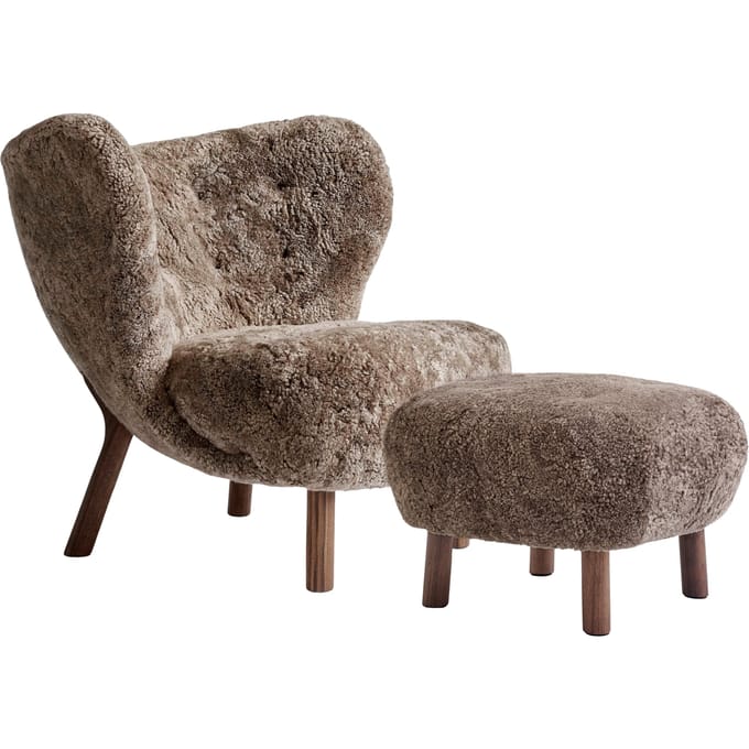 &Tradition Little Petra VB1 Fauteuil & ATD1 Poef  - sheepskin sahara - oiled walnut