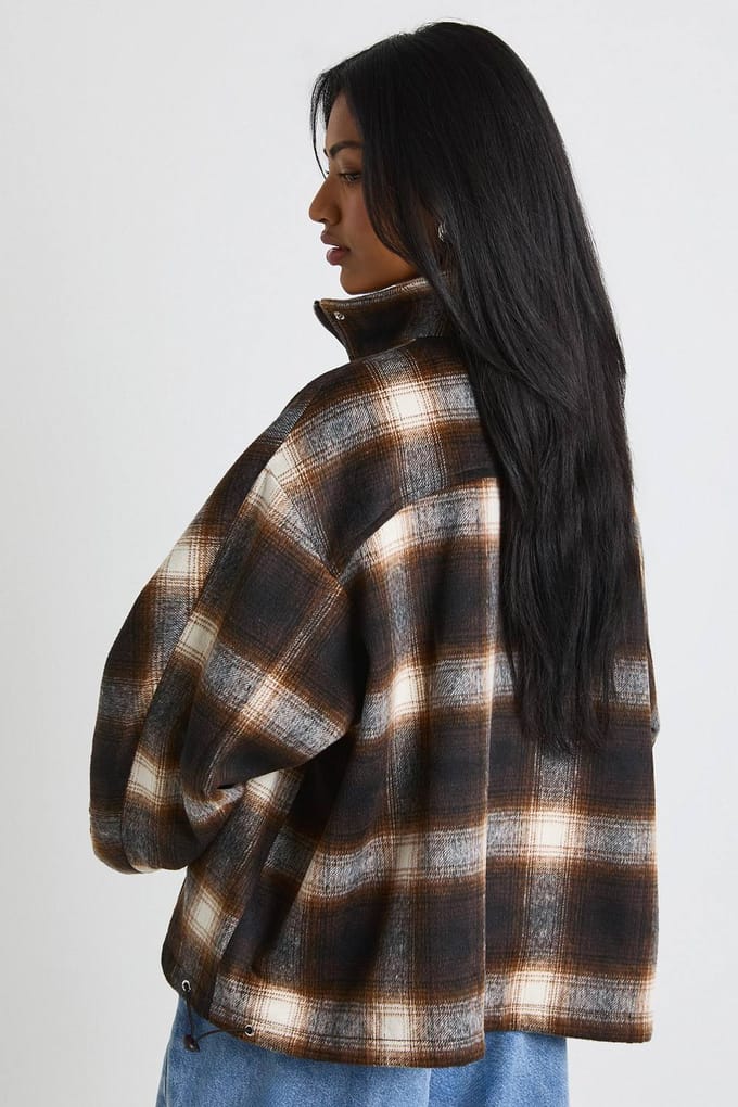 boohoo Dames Bekijk Funnel Neck Wool Look Bomber Jacket | Bruin | Maat: 42