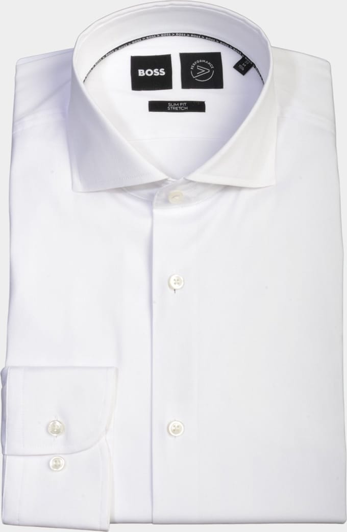 BOSS Hank slim fit overhemd - popeline - wit - Strijkvriendelijk - Boordmaat: 37