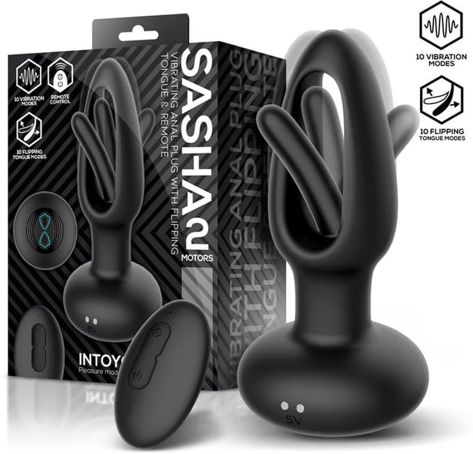 IY Sasha - Vibrerende Buttplug met Bewegend Tongetje en Afstandsbediening - Zwart