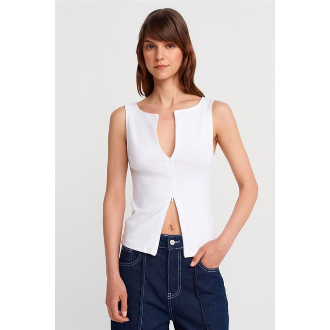 Mouwloze Slim-Fit Jersey Blouse Met Rits