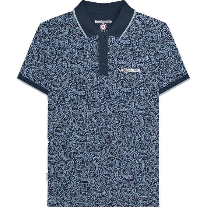 Lambretta Heren Paisley Tonaal Groot & Lang Poloshirt (Navy/Dusky blauw)