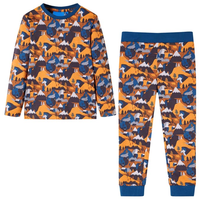 vidaXL - Kinderpyjama - met - lange - mouwen - 92 - cognackleurig