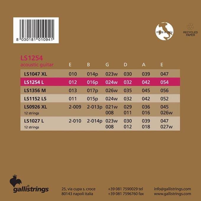 Galli LS1254 Phosphor Bronze Akoestische Gitaar Snaren Light (012–054)