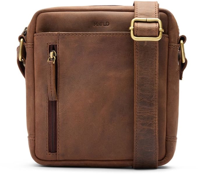 Manfield - Bruine leren unisex schoudertas