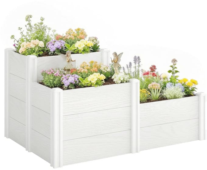 Outsunny Plantenbak-Kunststof-120L x 80B x 64H cm-Wit