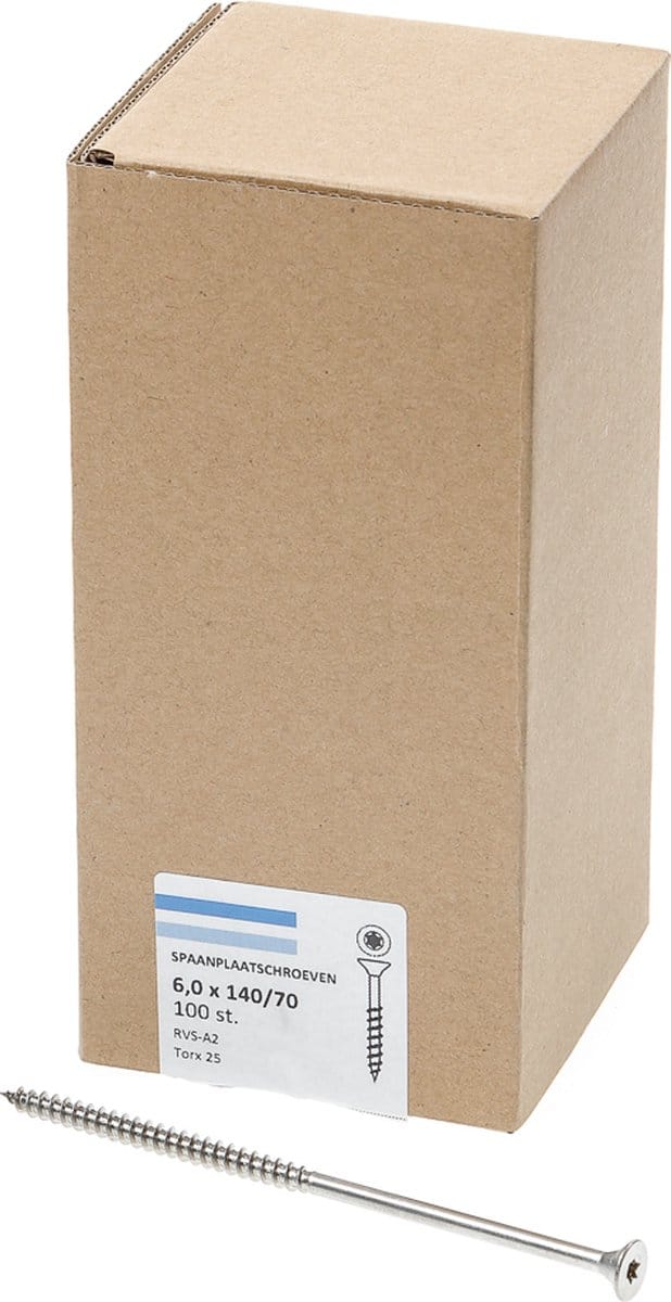 Spaanplaatschroef rvs-a2 pk tx-25 6.0x140/70