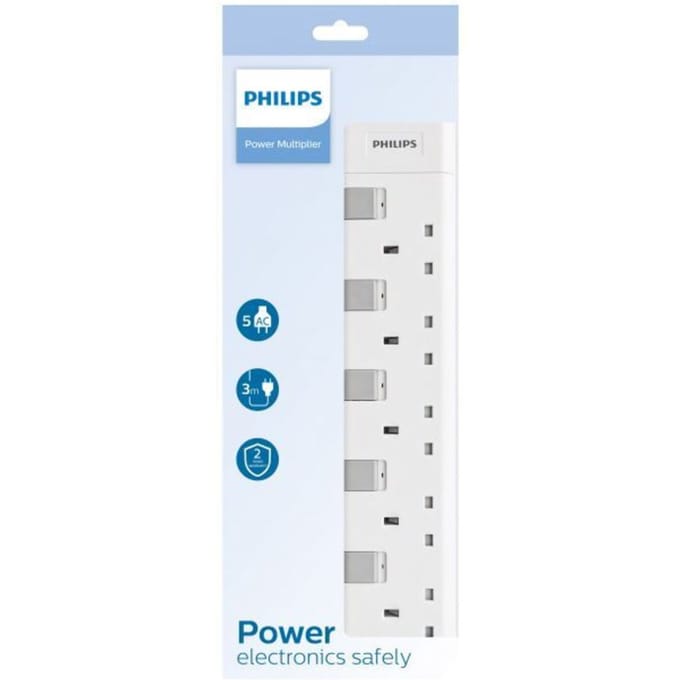 Philips Stekkerdoos 5 Stopcontacten – 3 Meter Verlengkabel – Wit
