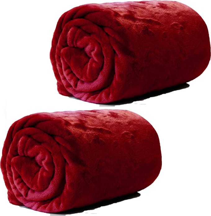 Unique Living Plaid - 2x - fleece deken - fluweel rood - polyester - 130 x 180 cm