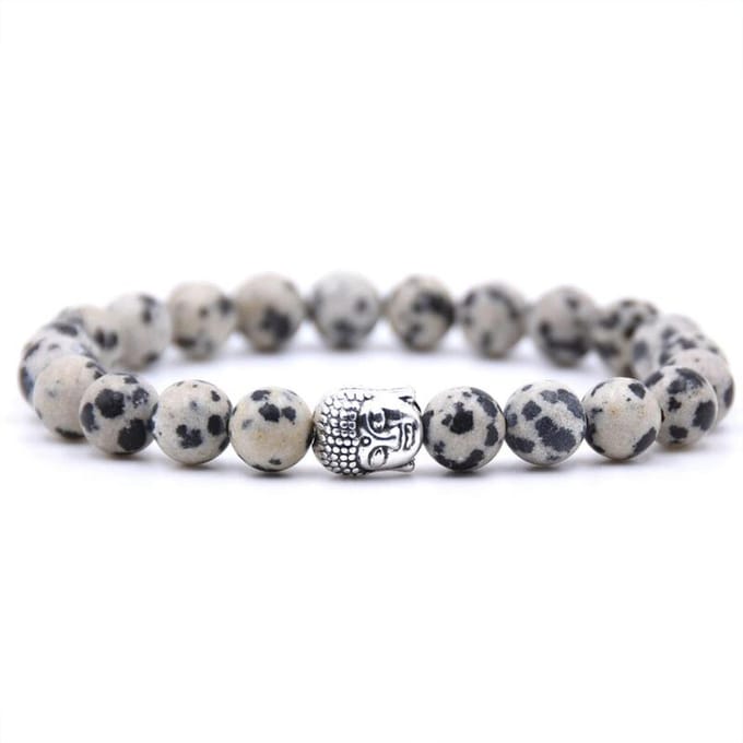 Mala armband van natuursteen – Dalmatiër Jaspis steen – buddha / boedha – 20 cm - Rhylane®