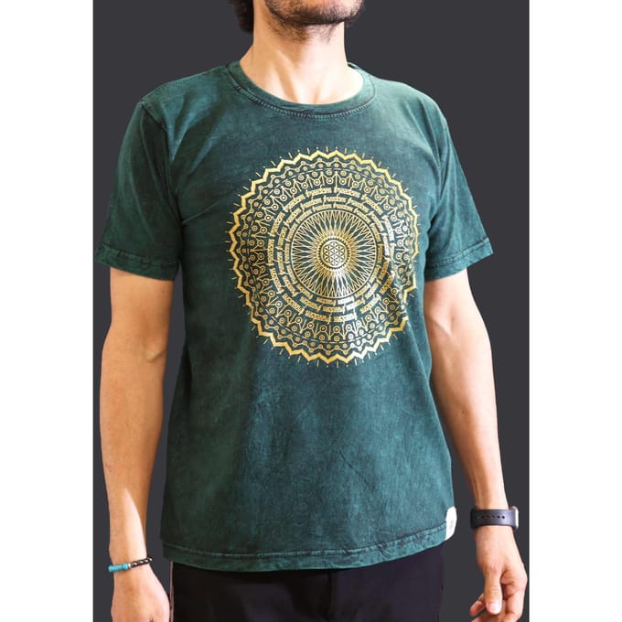 Nomad Sari Stonewashed Cotton T-Shirt - Mandala - Green - Medium