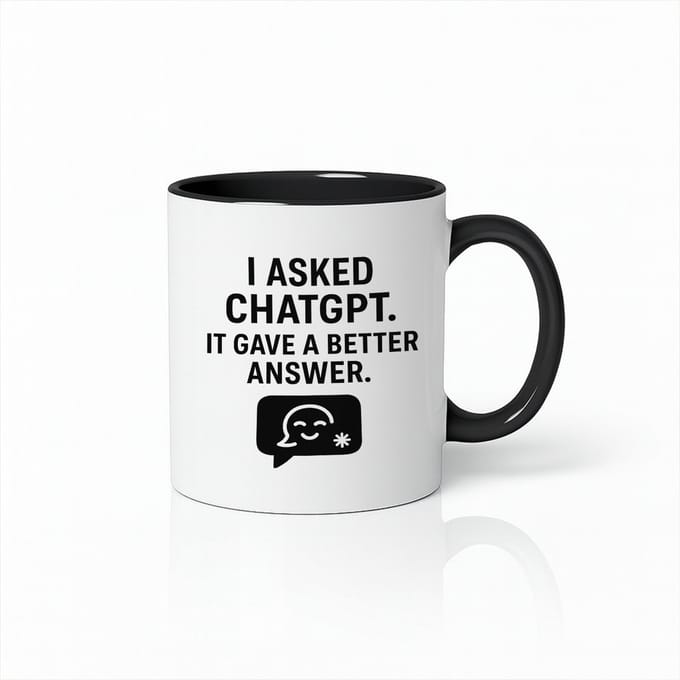 “I Asked ChatGPT, It Gave a Better Answer” Wit-Zwarte Mok – Grappige AI Quote Print – 330 ml Koffiebeker
