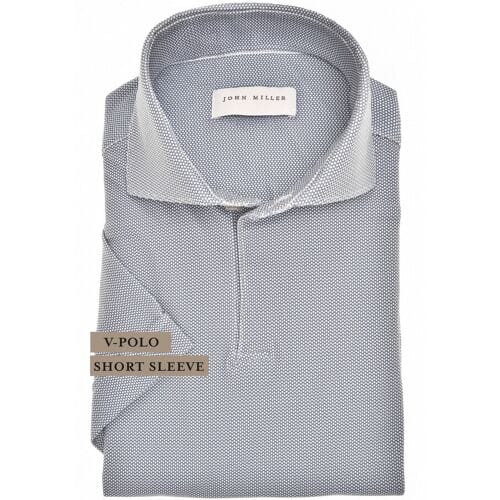 John Miller Polo Fine Pattern V-Neck Short Sleeve Hyperstretch Donker Blauw / male
