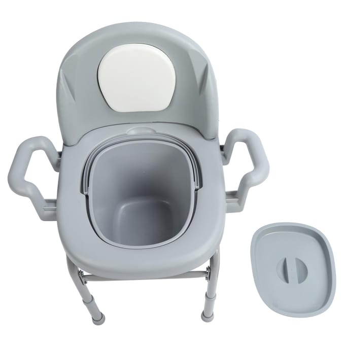 Nachtkastje Commode Stoel 3 Niveaus Hoogte Verstelbaar PU Gevoerd Antislip Afgedichte Deksel Commode met 2 gray