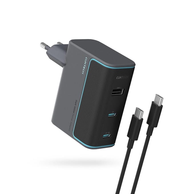 CUKTECH CUKAD1003EUG GaN 100W Wall Charger 2 x USB-C 1 x USB-A with USB-C Cable - Grey