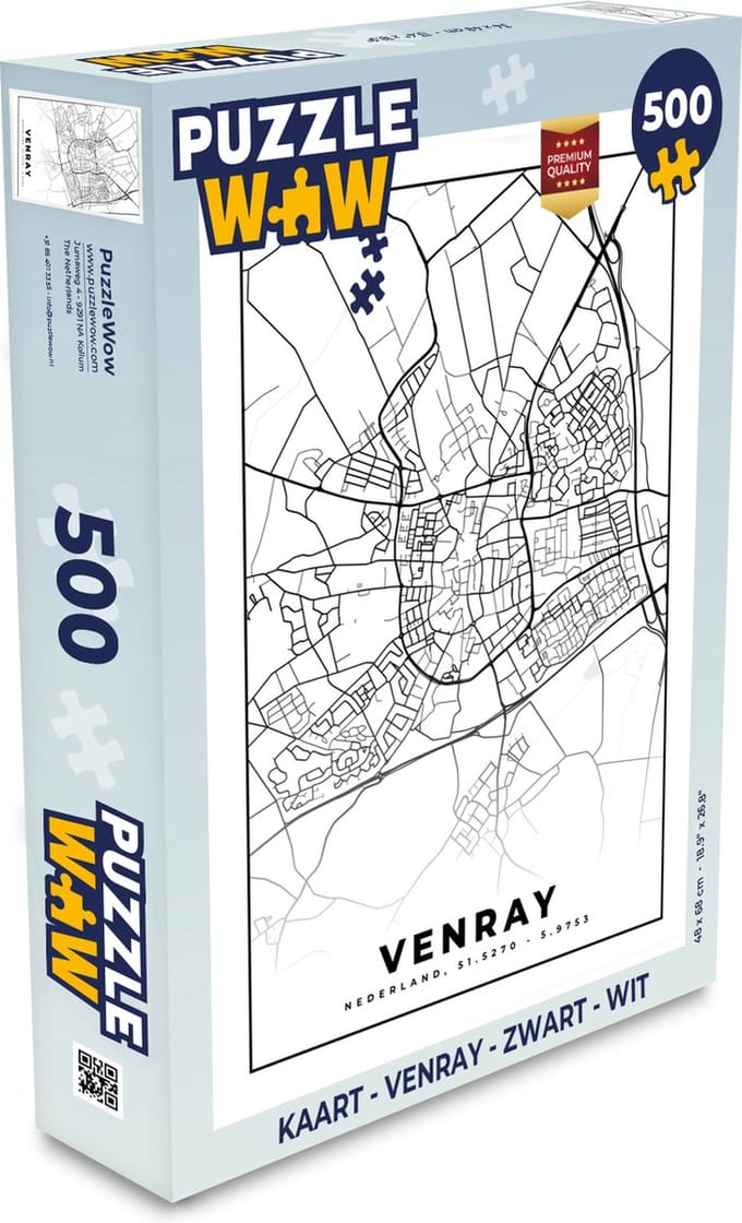 Puzzel Kaart - Venray - Zwart - Wit - Legpuzzel - Puzzel 500 stukjes