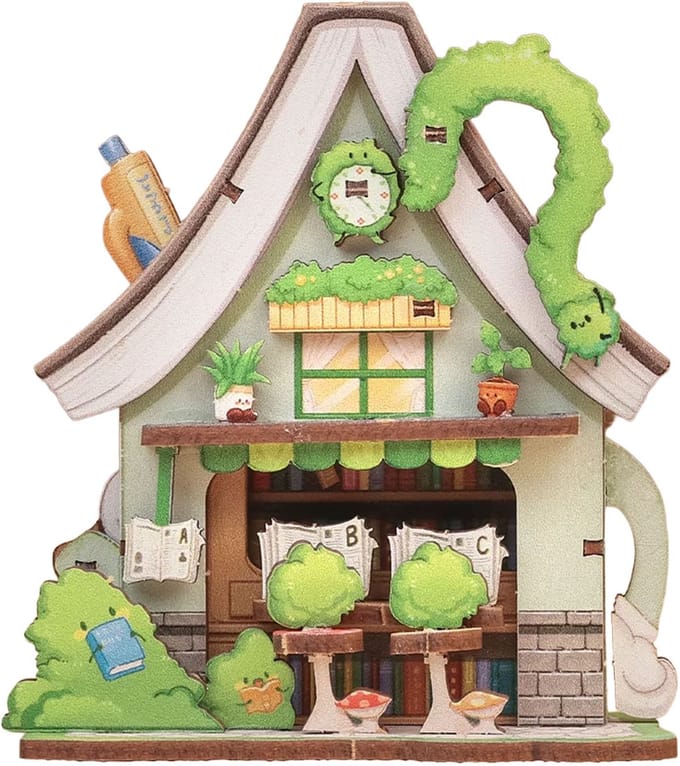 CuteBee Miniatuurhuisje - Modelbouw - Modelbouwpakket - 3D Houten Puzzel - DIY Bouwpakket Volwassenen - Constructiespeelgoed - Bookstore