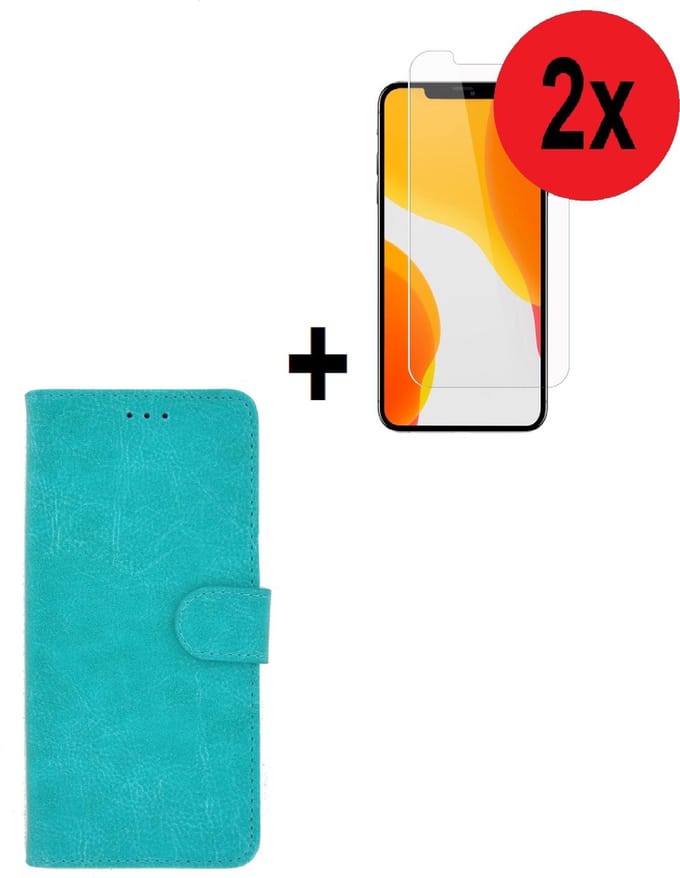 Geschikt voor iPhone 12 Pro Max Hoesje - 12 Pro Max Screenprotector - 12 Pro Max hoes Wallet Bookcase Turquoise + 2x Screenprotector