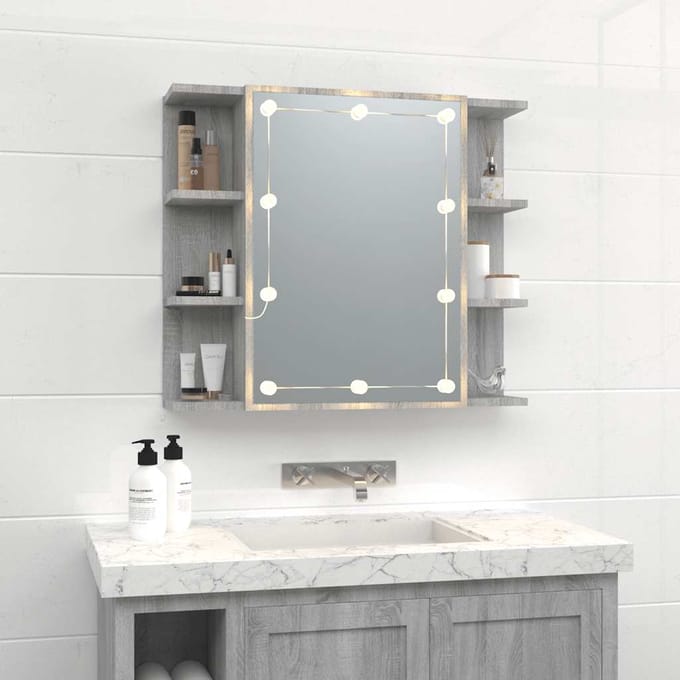 vidaXL - Spiegelkast - met - LED-verlichting - 70x16,5x60 - cm - grijs - sonoma
