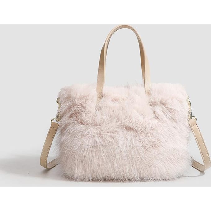 Eenvoudige Pluche Handtas Damesmode Fluffy Schoudertas Oceaanmode met Crossbody Bonttas white
