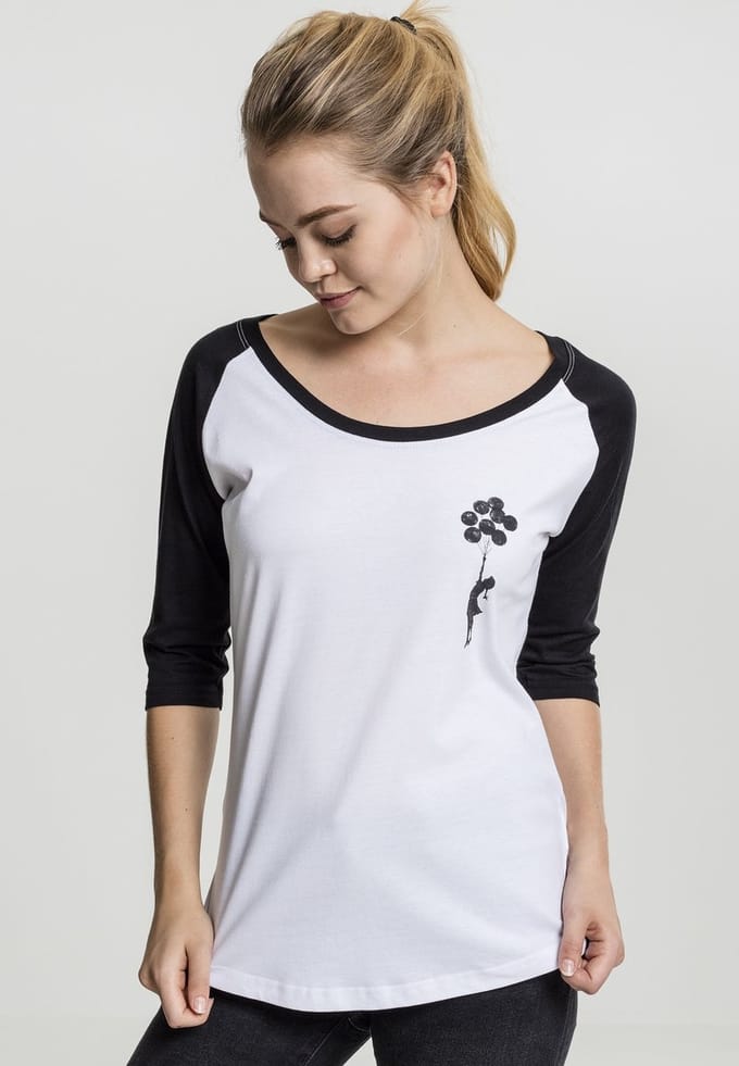 Merchcode Banksy - Brandalised - Banksy's Graffiti Balloons Raglan top - XXL - Wit/Zwart